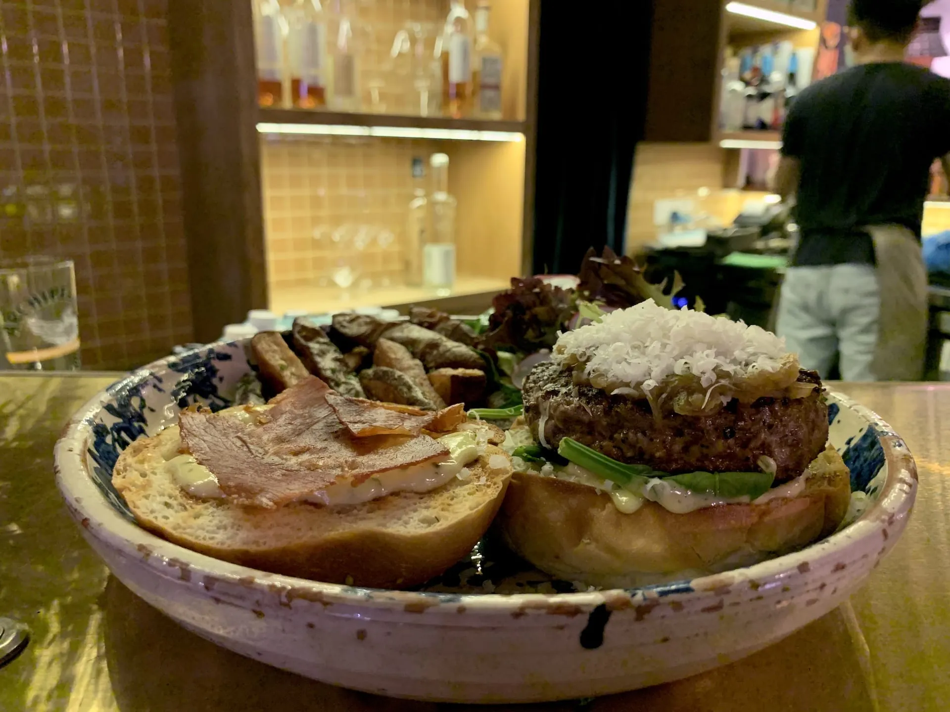 Beef burger at Merci Marcel - Club Street